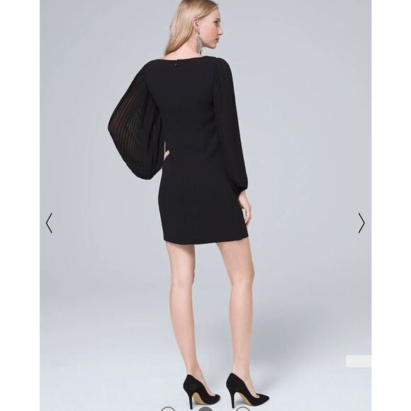 WHBM Chiffon Pleated Sleeve Black Shift Dress sz 8 NWT - Picture 2 of 8